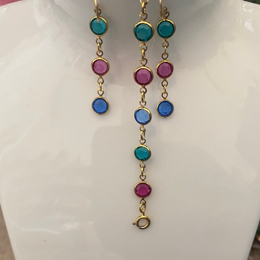 Vintage Colorful Swarovski Multicolor Drop Earrings & Matching Bracelet